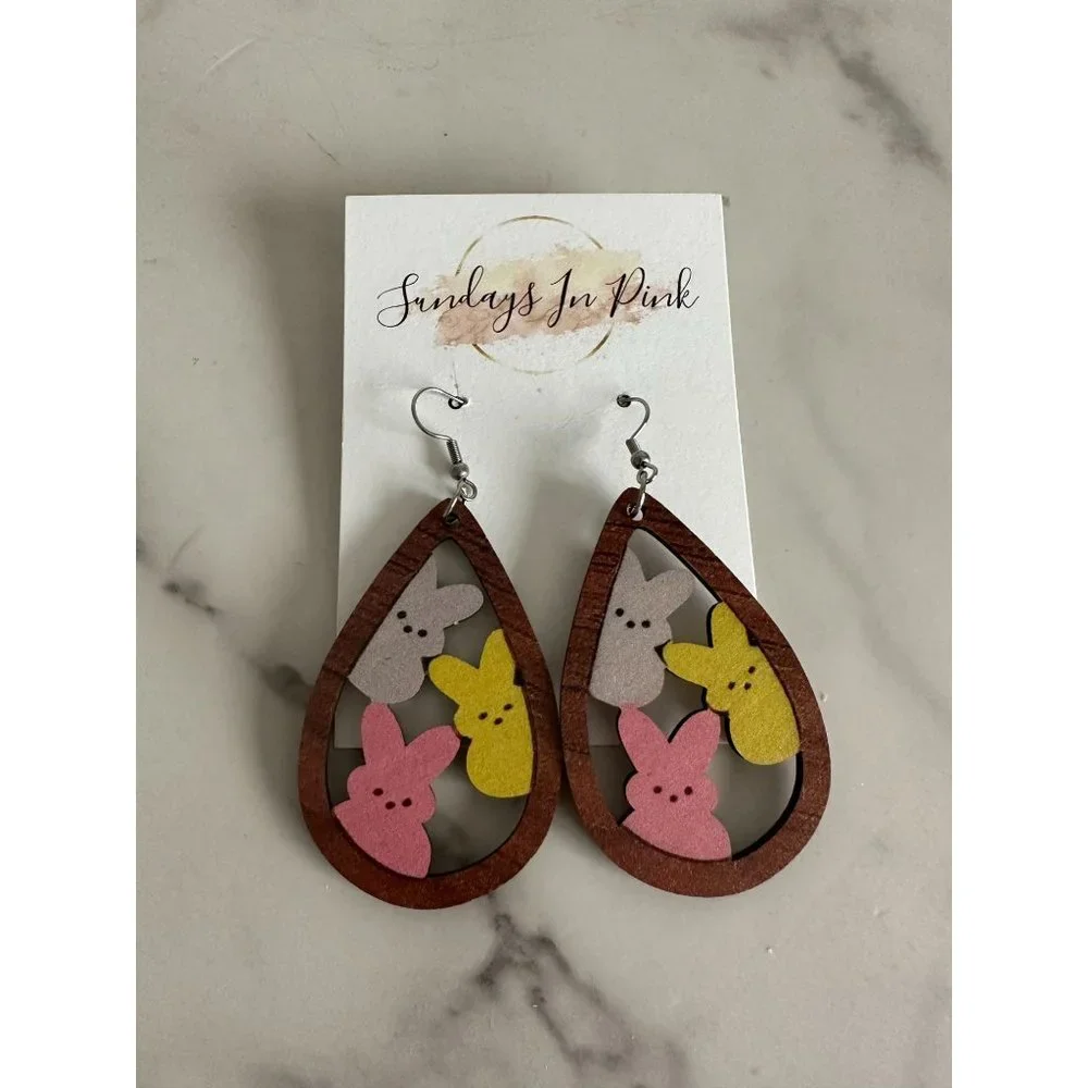 BUNNY Easter Peep Drop Earrings NEW - Picture 1 of 4